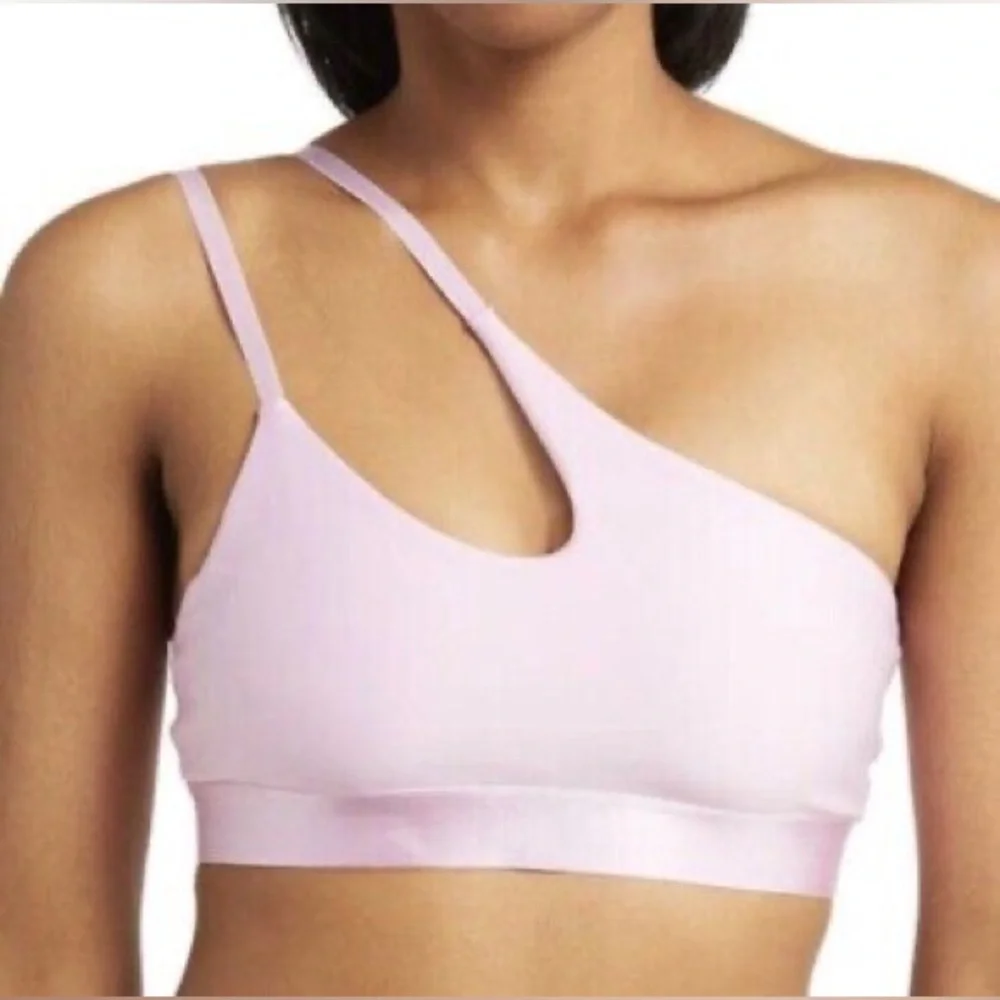 ALO Yoga One-Shoulder Cutout Sports Bra in Light Pink